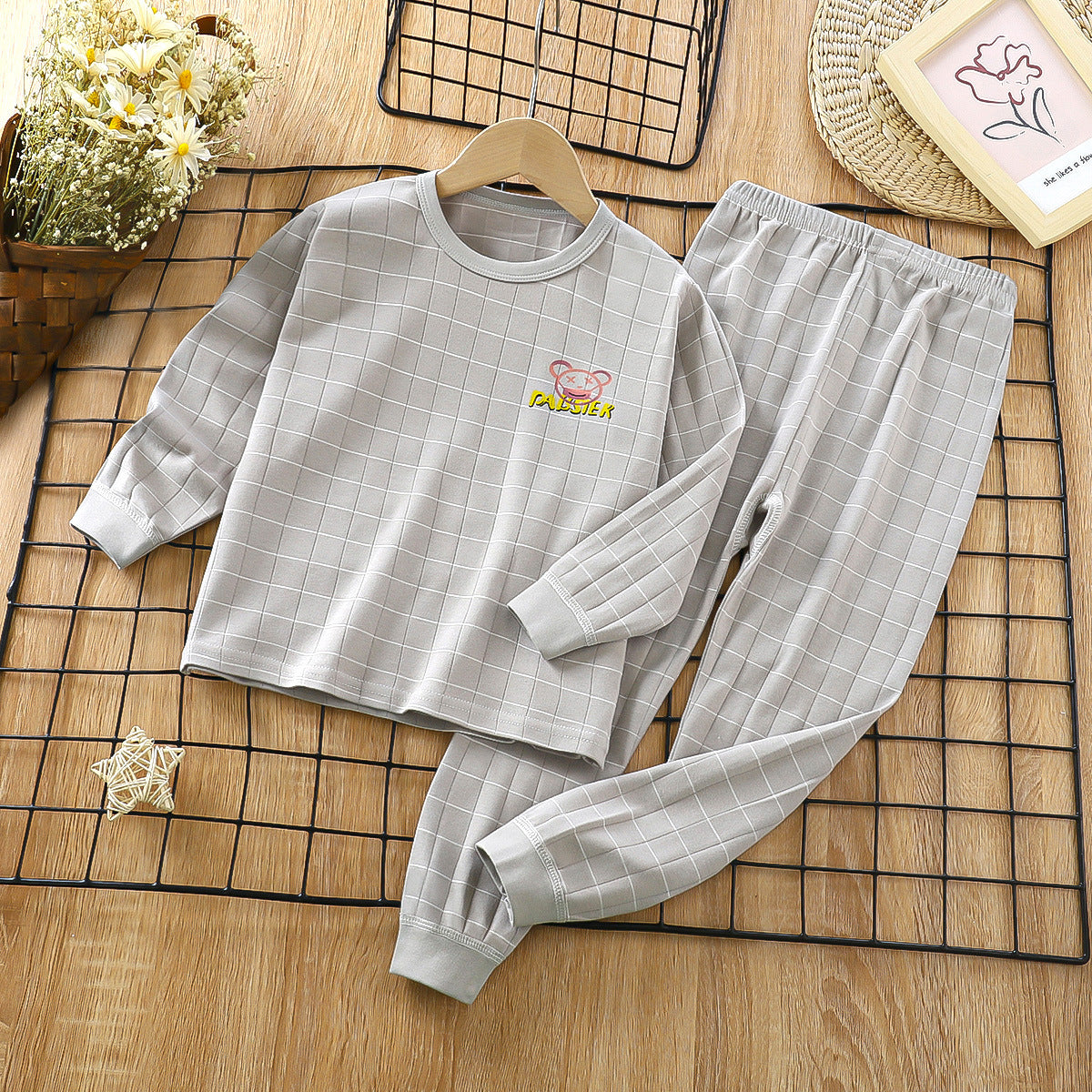 TEDDY CHECKS FULL SLEEVES CO-ORD SET - GREY