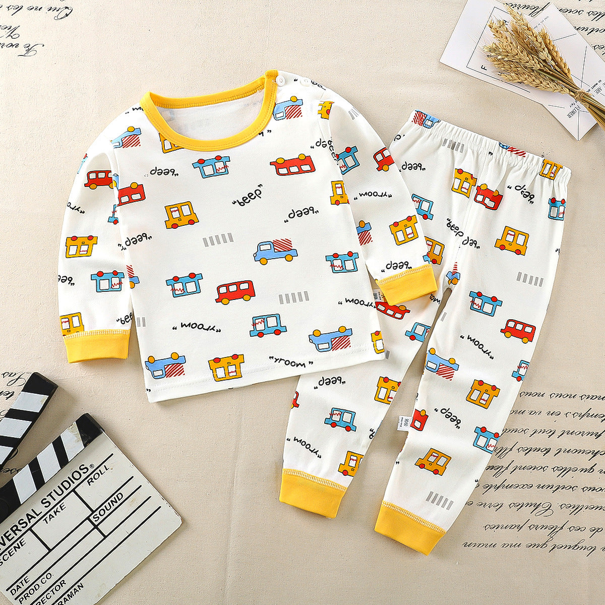 VEHICLE PRINTED CO-ORD SET - WHITE & YELLOW