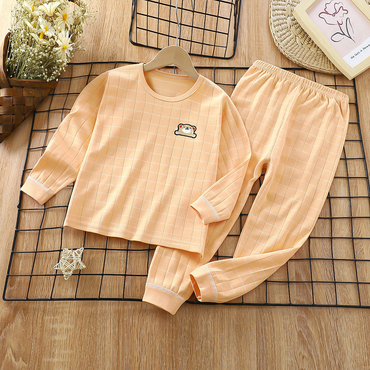 BEAR CHECKS FULL SLEEVES CO-ORD SET - ORANGE