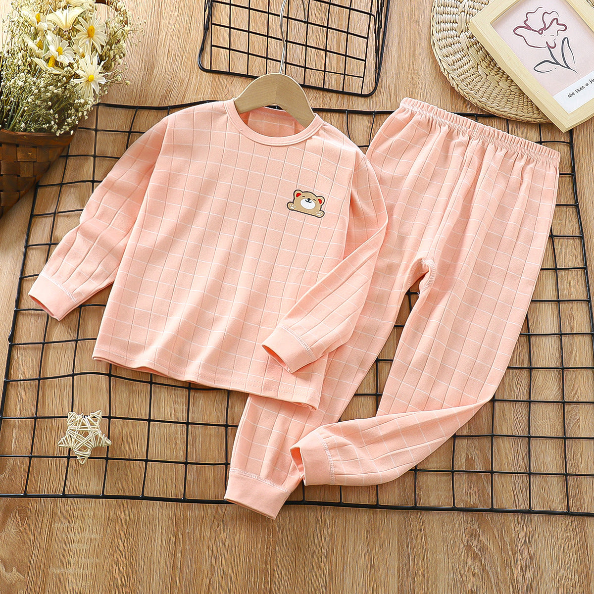 BEAR CHECKS FULL SLEEVES CO-ORD SET - PEACH