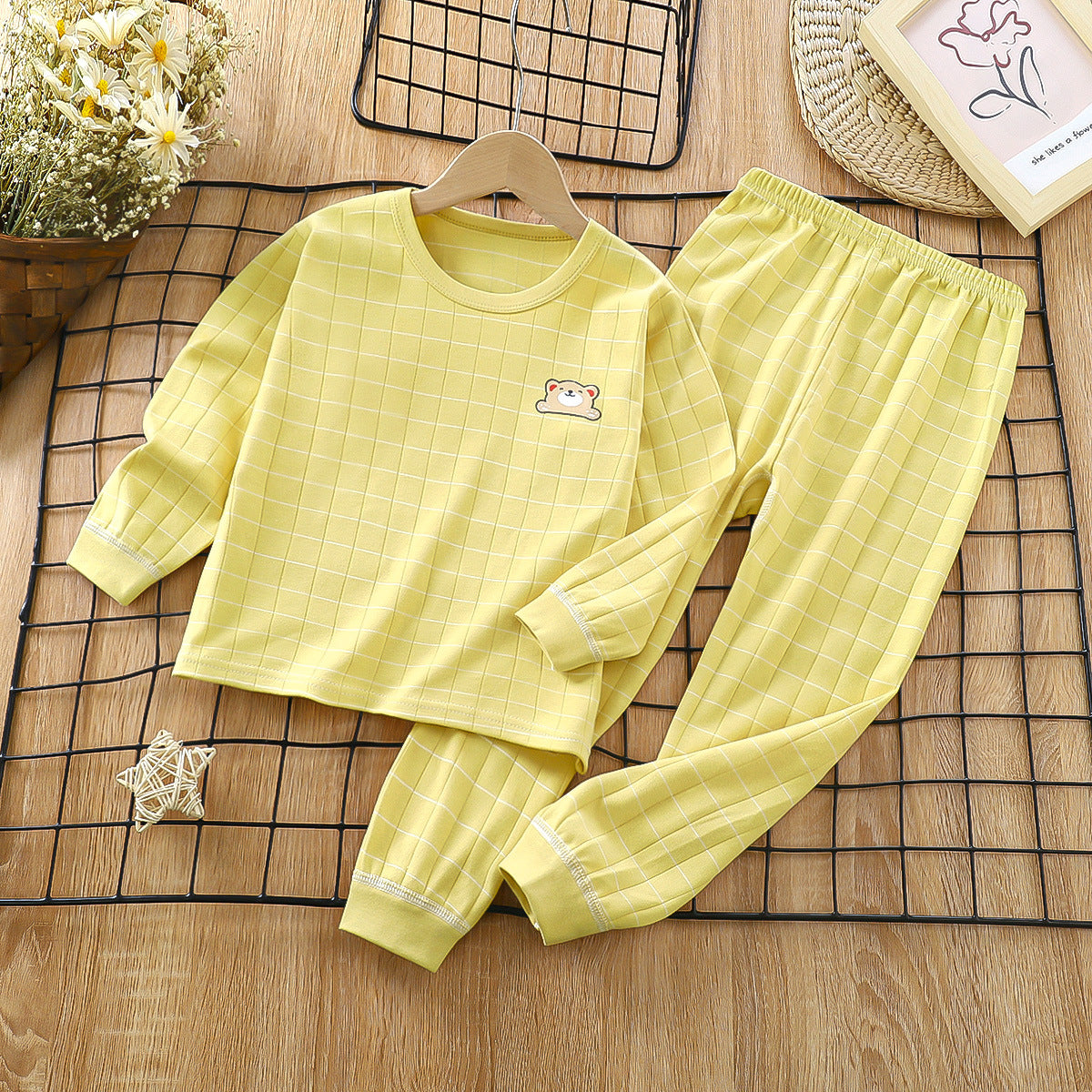 BEAR CHECKS FULL SLEEVES CO-ORD SET - YELLOW