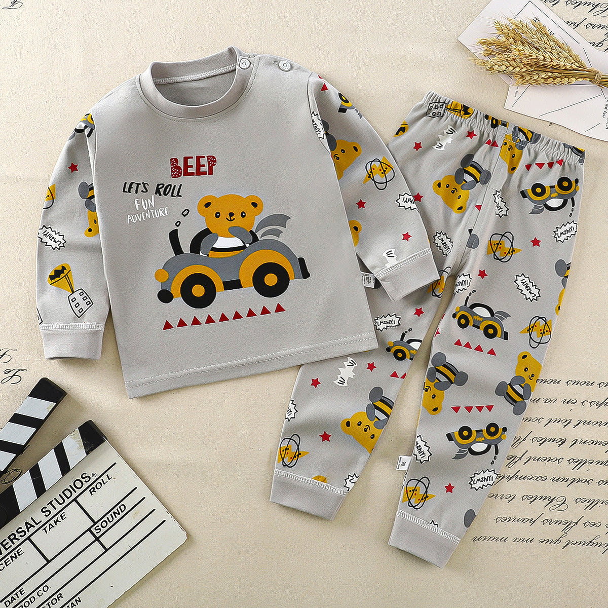 BEAR IN CAR CO-ORD SET - GREY