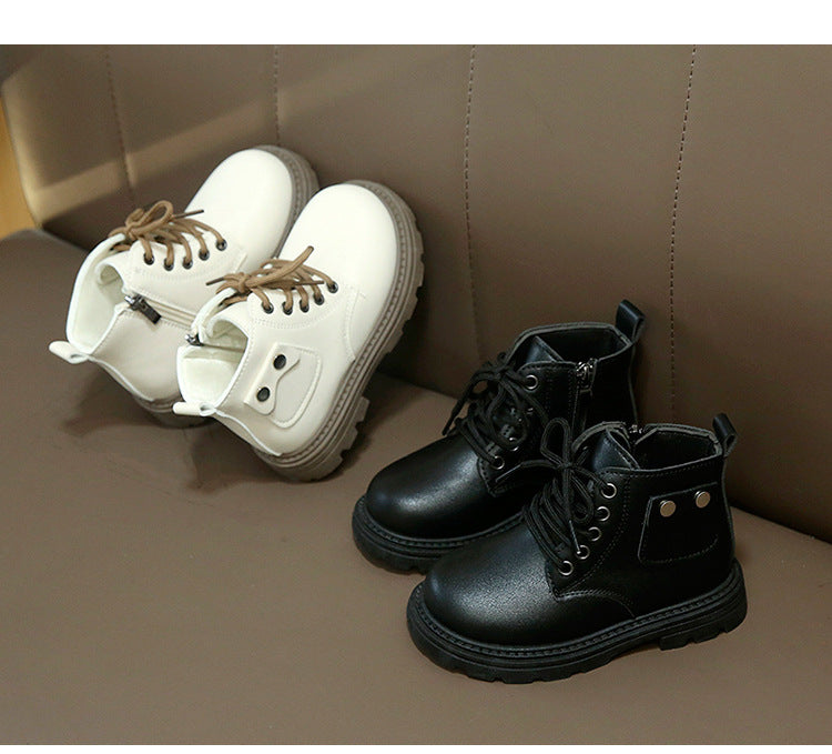 POCKET APPLIQUE ZIP-UP WINTER BOOTS - WHITE