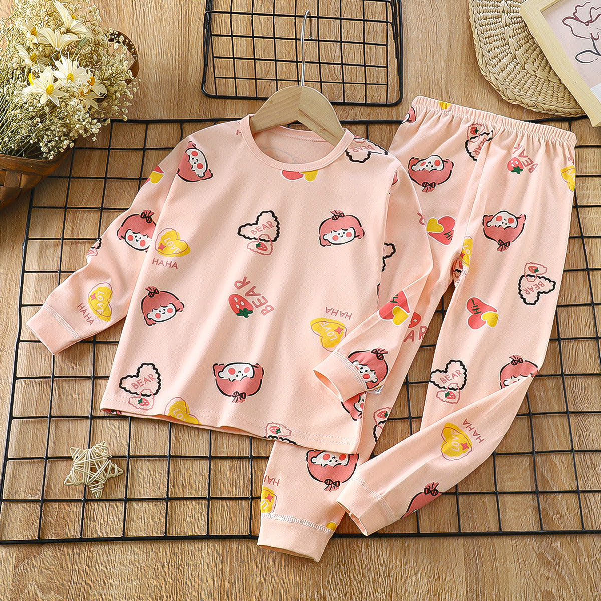 CUTE GIRL HEART AND STRAWBERRY PRINT CO-ORD SET - LIGHT PINK