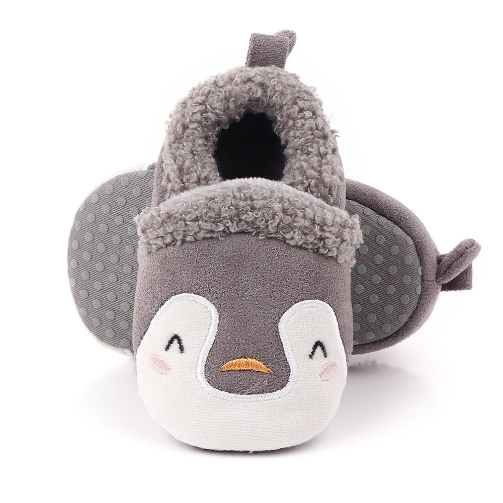 PENGUIN FACE SLIP-ON BOOTIES - GREY