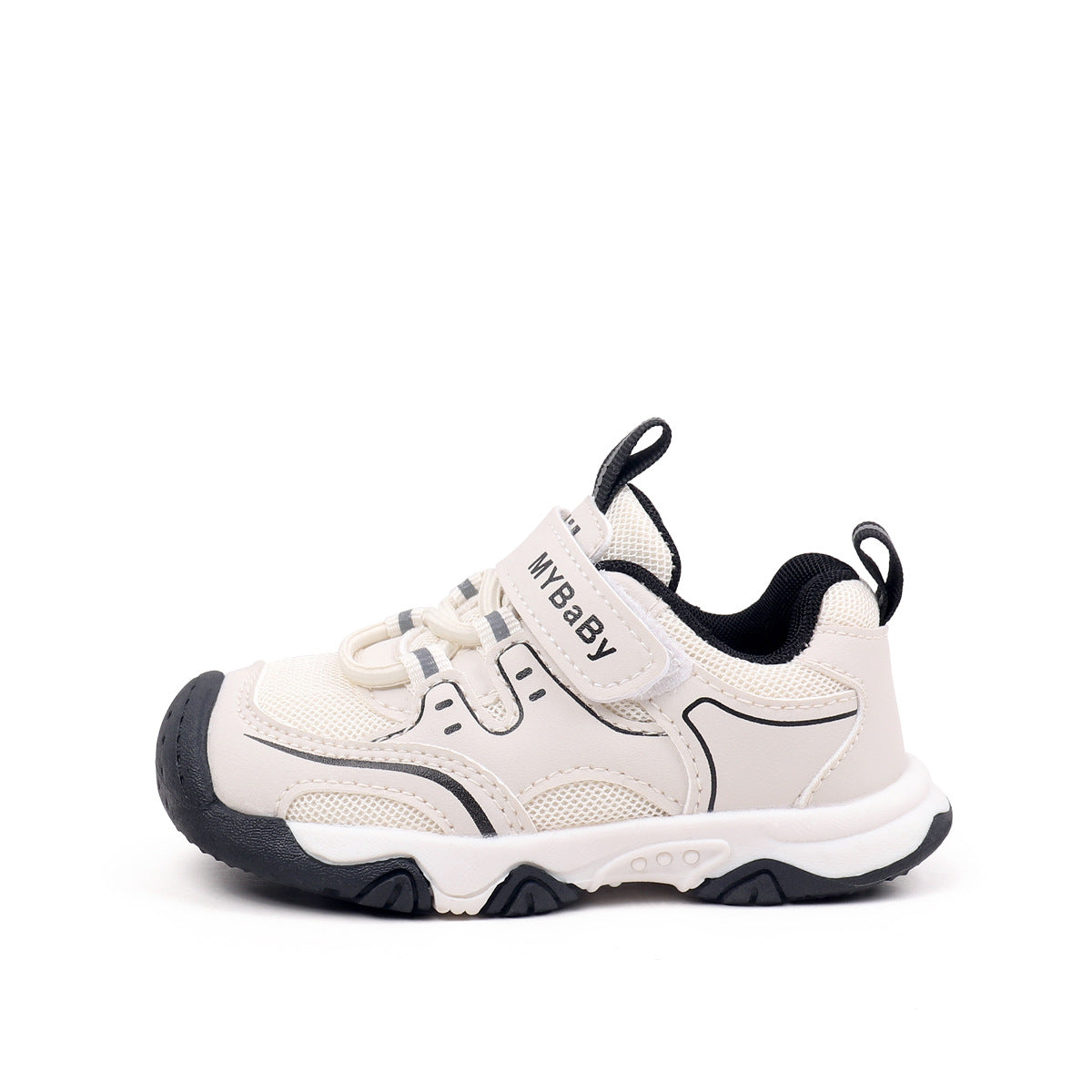 LACE DESIGN VELCRO CLOSURE PREWALKER SHOES - BLACK