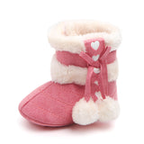 HEART PRINT POM POM APPLIQUE HIGH TOP BOOTIES - PINK