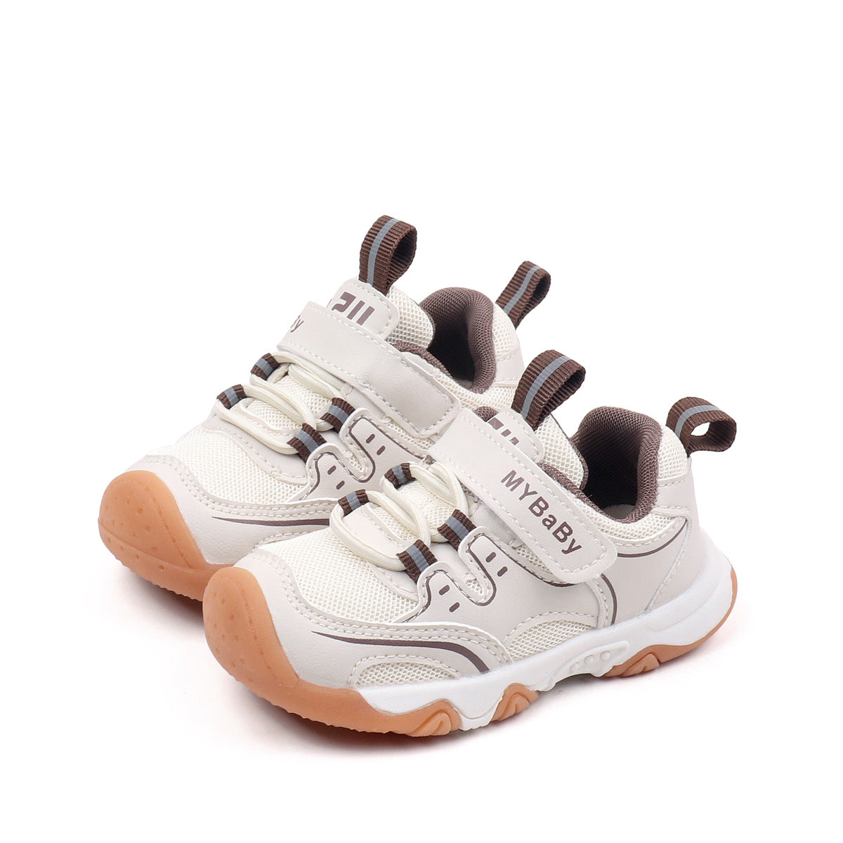 LACE DESIGN VELCRO CLOSURE PREWALKER SHOES - BROWN