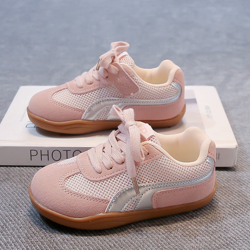 COLOR BLOCK VELCRO SNEAKERS - PINK & SILVER