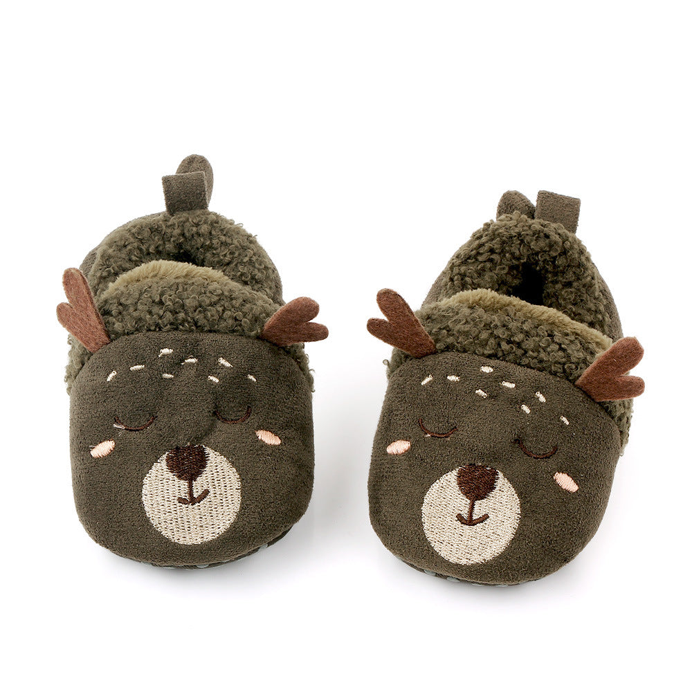 REINDEER FACE SLIP-ON BOOTIES - OLIVE GREEN