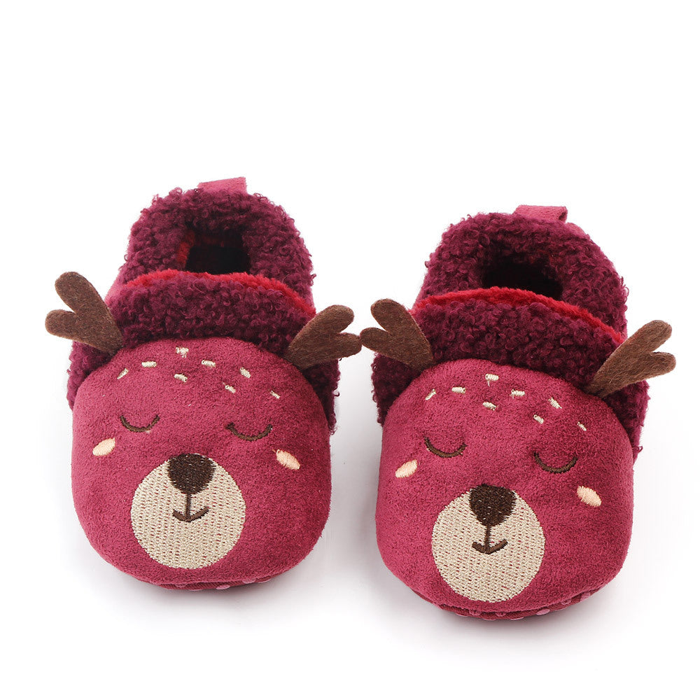 REINDEER FACE SLIP-ON BOOTIES - MAROON