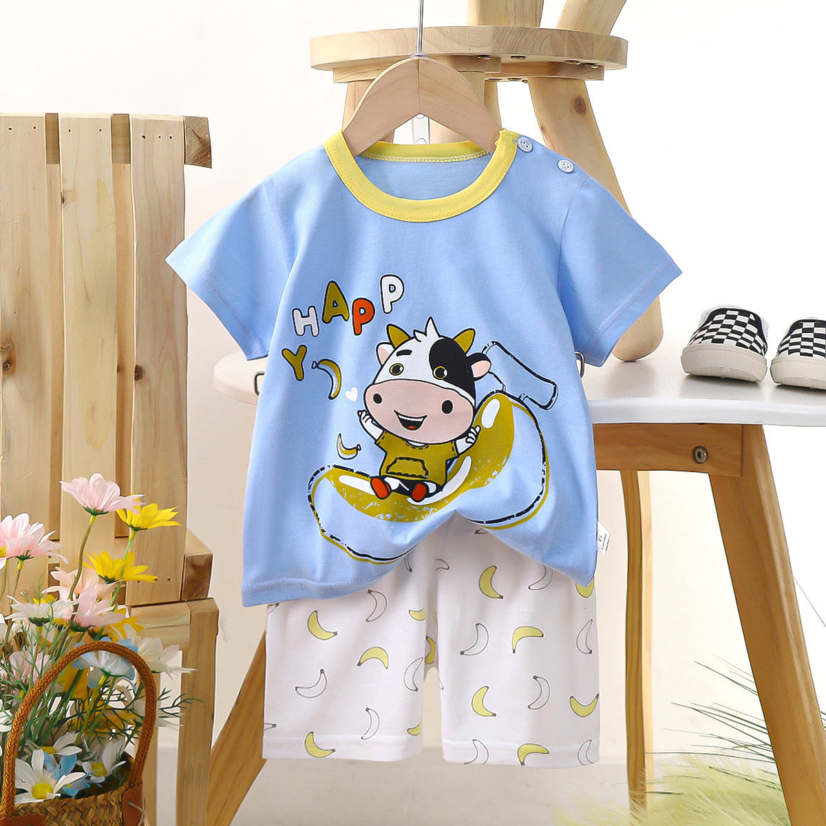 COW PRINT SHORTS & T-SHIRT SET - LIGHT BLUE