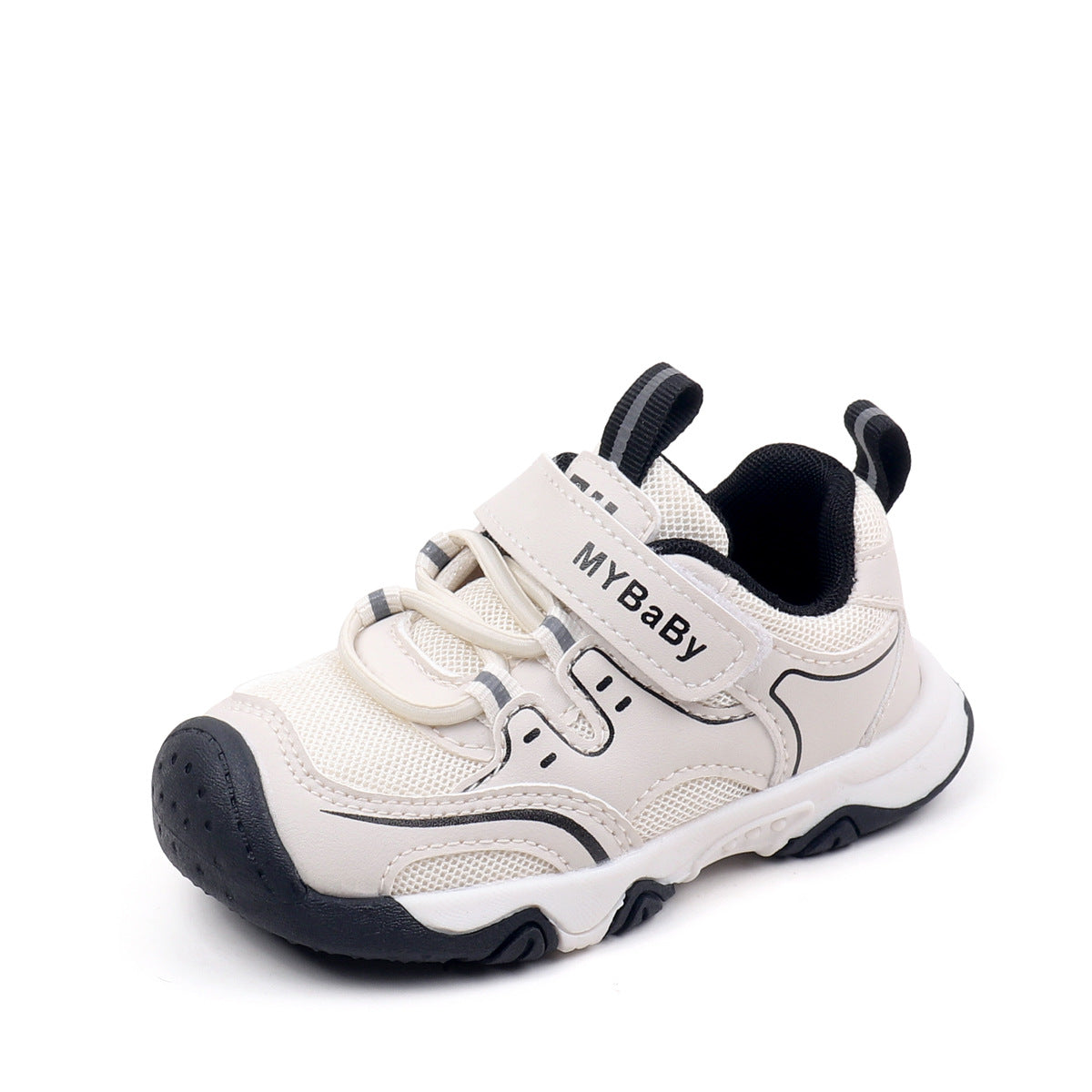 LACE DESIGN VELCRO CLOSURE PREWALKER SHOES - BLACK