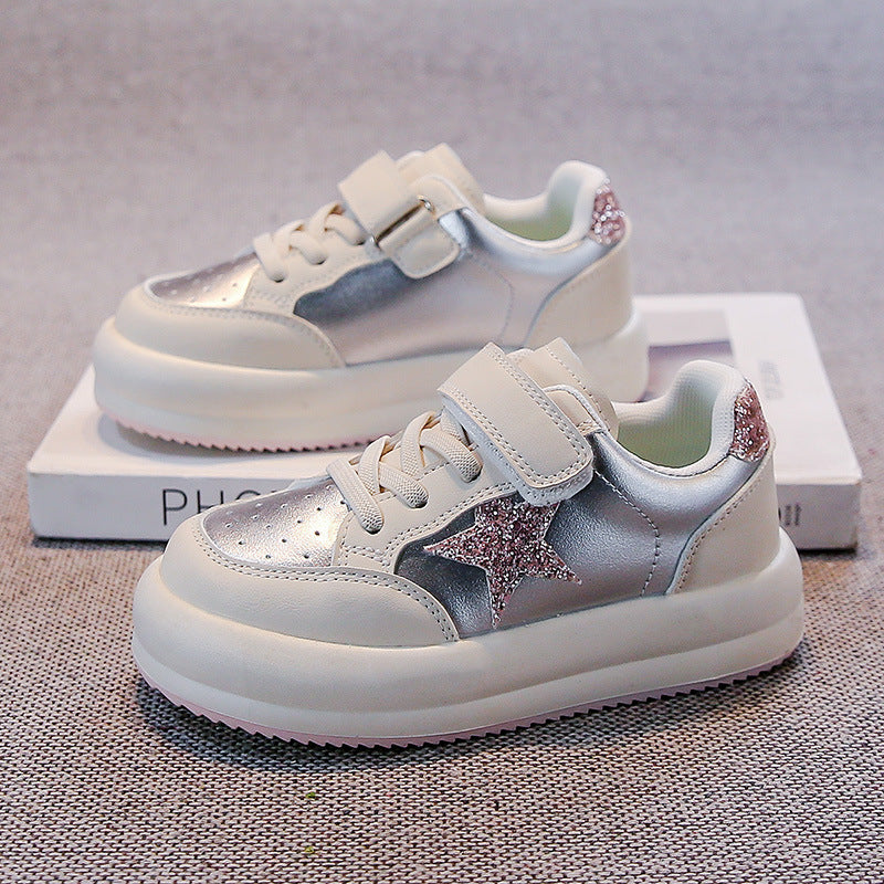GLITTERED STAR SNEAKERS - SILVER & PINK