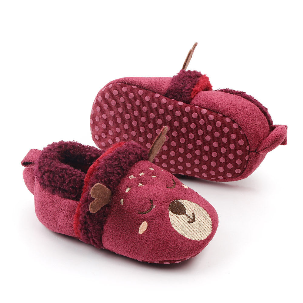REINDEER FACE SLIP-ON BOOTIES - MAROON