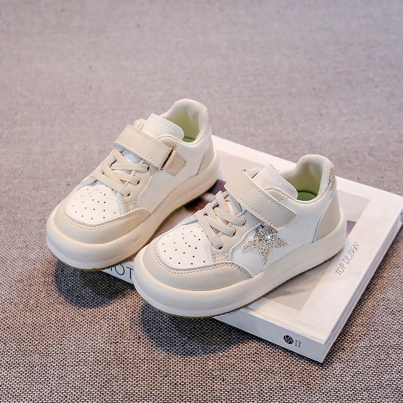 GLITTERED STAR SNEAKERS - WHITE & BEIGE