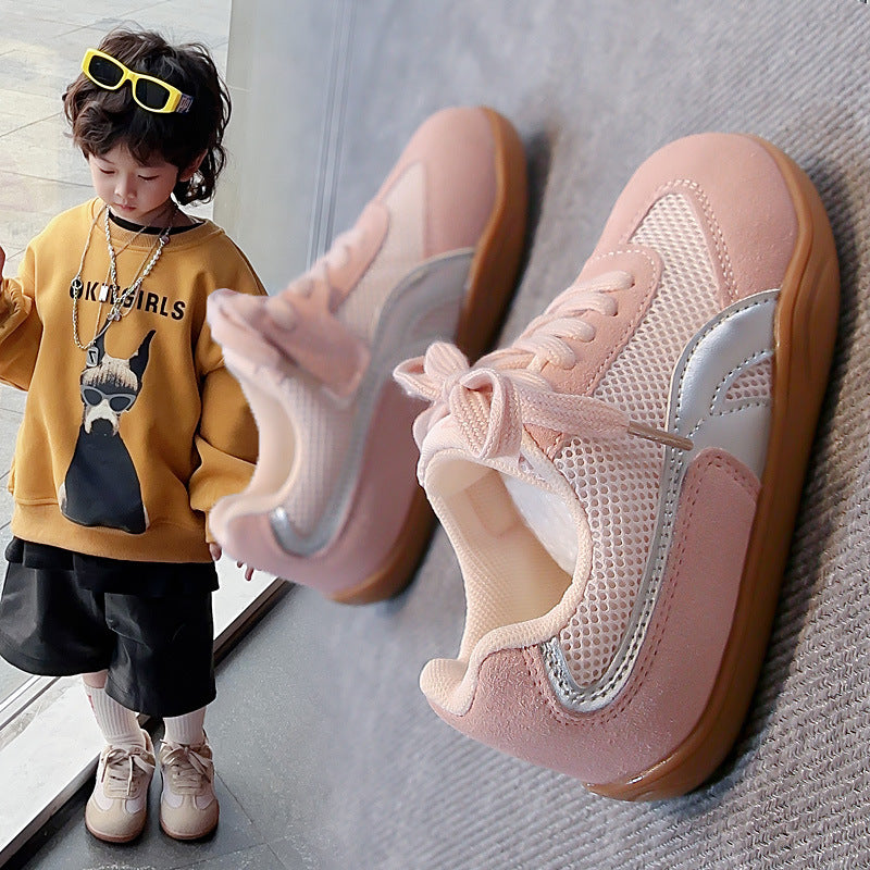 COLOR BLOCK VELCRO SNEAKERS - PINK & SILVER
