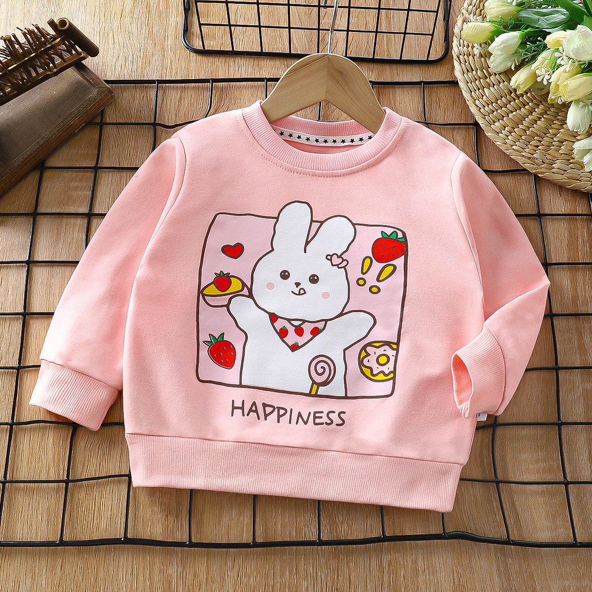 BUNNY RABBIT PRINT PULLOVER - LIGHT PINK