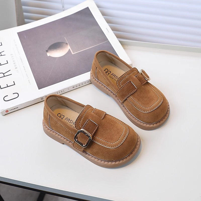 BUCKLE SUEDE LOAFERS - BROWN