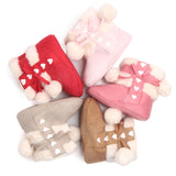 HEART PRINT POM POM APPLIQUE HIGH TOP BOOTIES - PINK