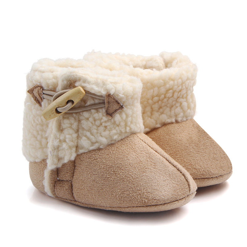 BUTTON APPLIQUE HIGH TOP BOOTIES - BEIGE