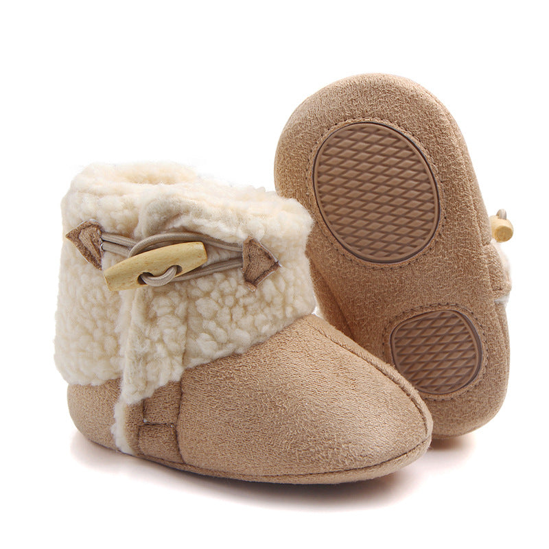 BUTTON APPLIQUE HIGH TOP BOOTIES - BEIGE