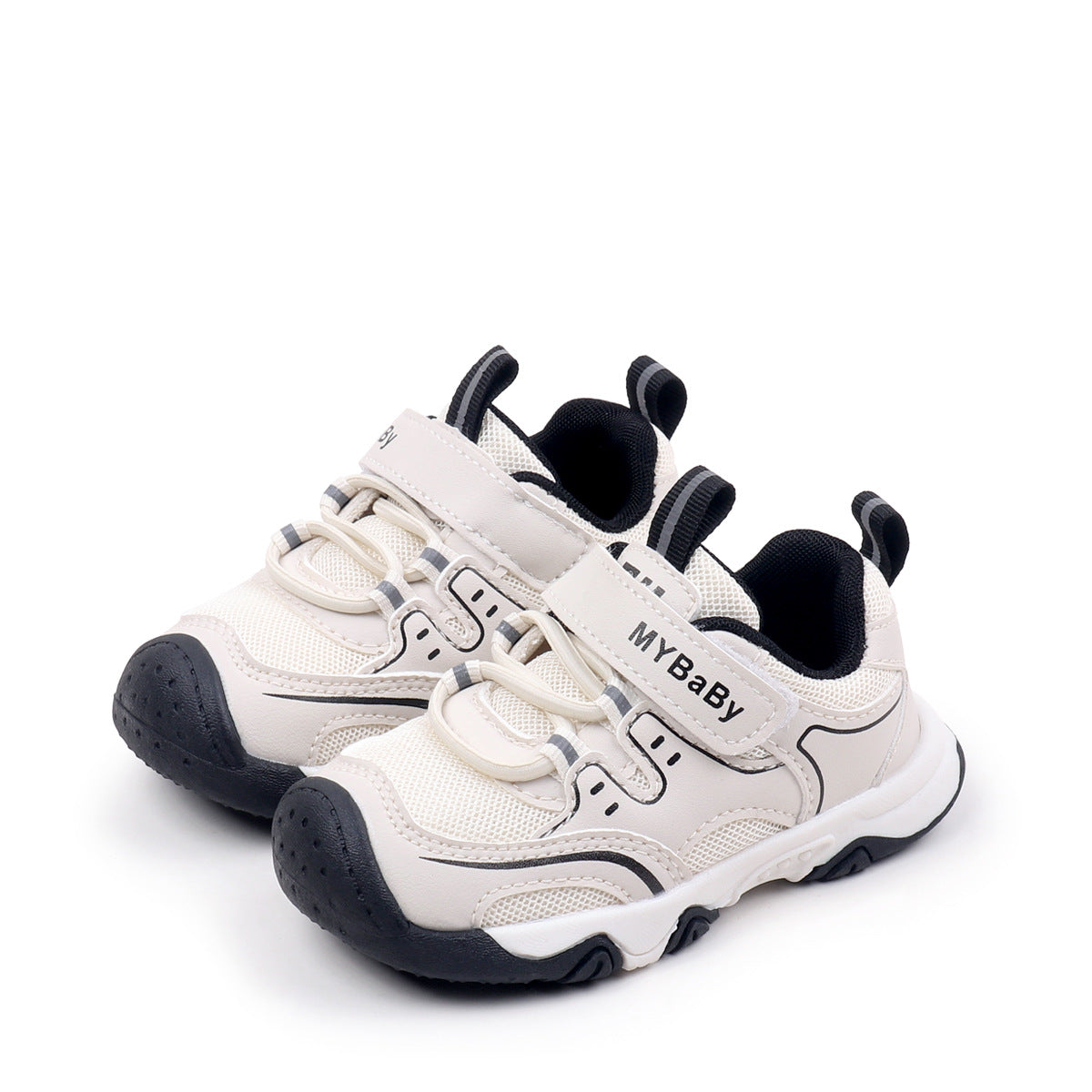 LACE DESIGN VELCRO CLOSURE PREWALKER SHOES - BLACK