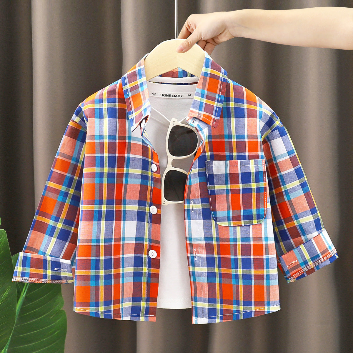 OVERSIZED CHECKERED FULL SLEEVES SHIRT - BLUE & ORANGE