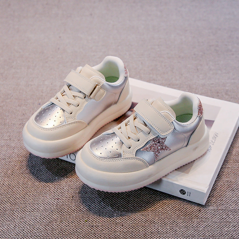 GLITTERED STAR SNEAKERS - SILVER & PINK