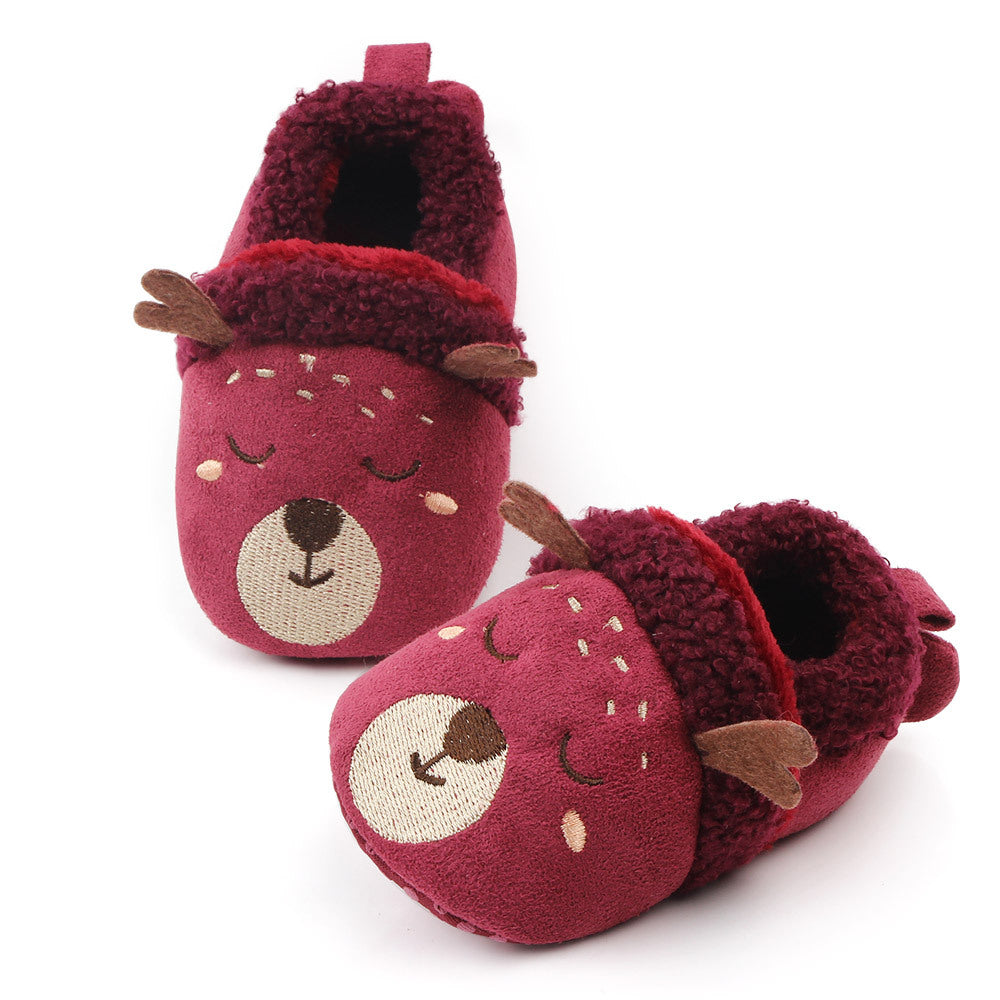 REINDEER FACE SLIP-ON BOOTIES - MAROON