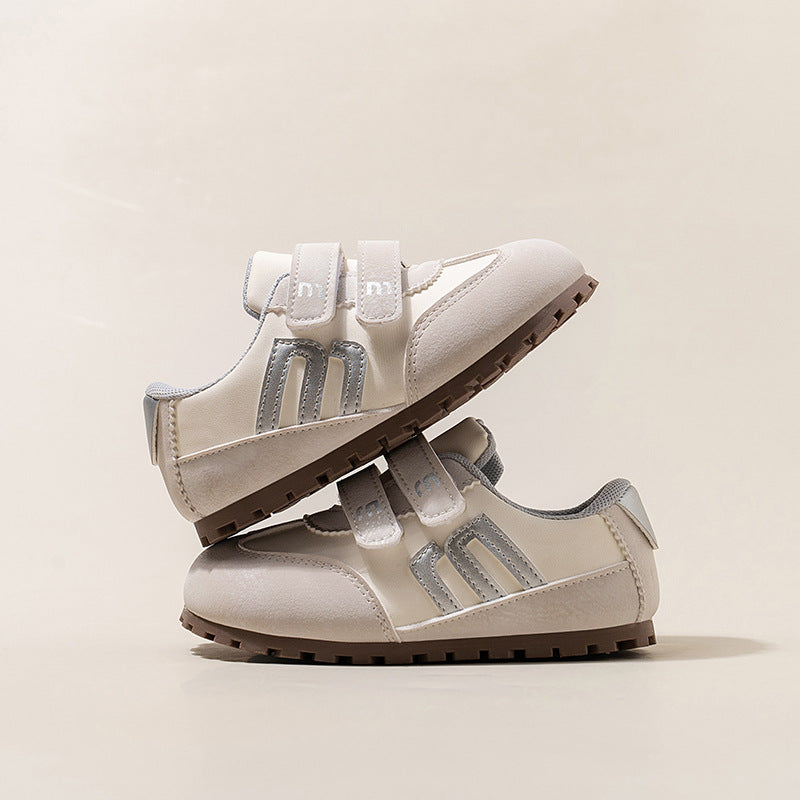 SHINY DOUBLE VELCRO SNEAKERS - WHITE & GREY