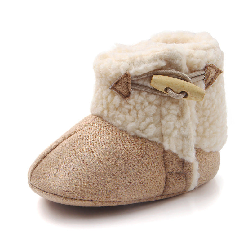 BUTTON APPLIQUE HIGH TOP BOOTIES - BEIGE