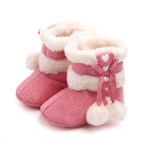 HEART PRINT POM POM APPLIQUE HIGH TOP BOOTIES - PINK
