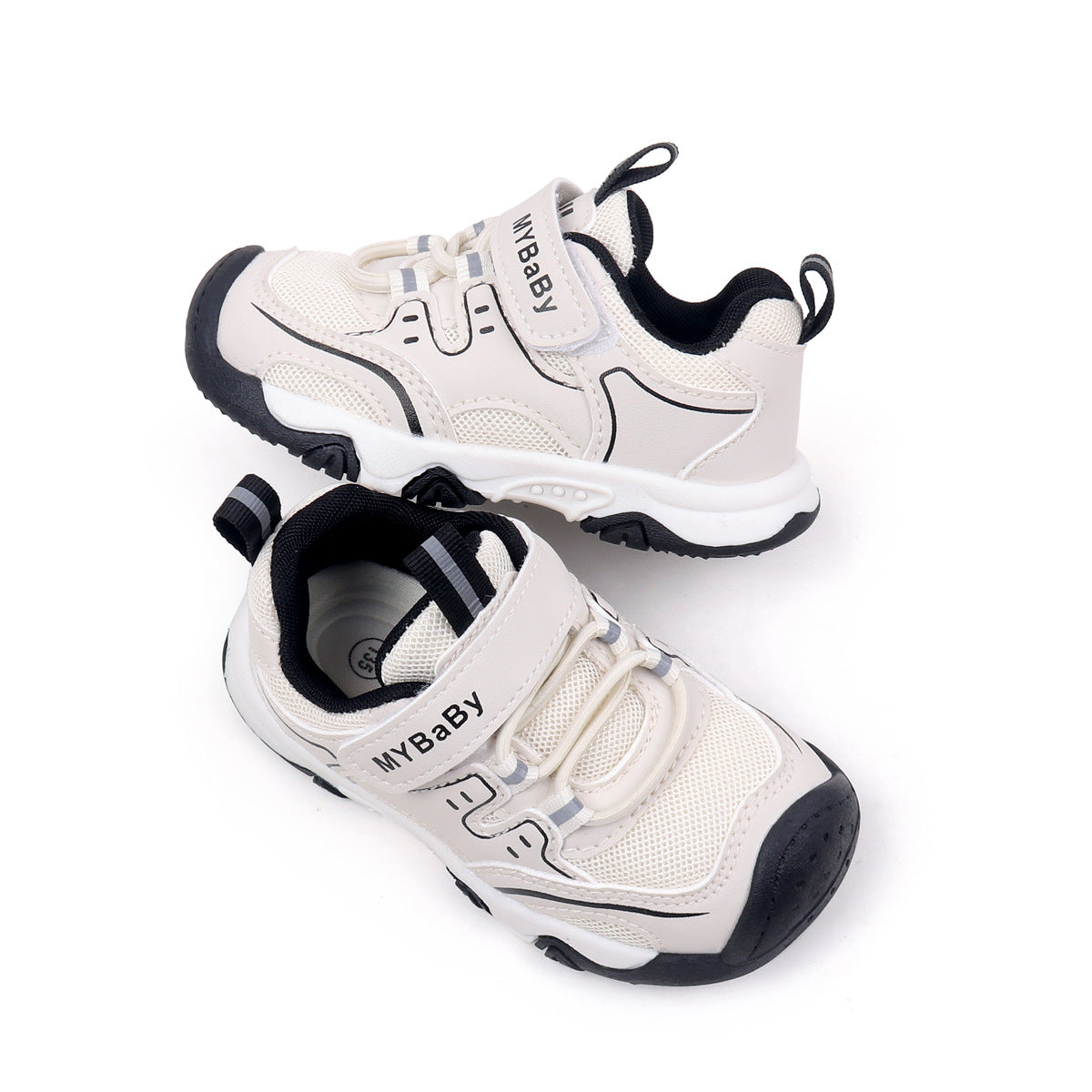 LACE DESIGN VELCRO CLOSURE PREWALKER SHOES - BLACK