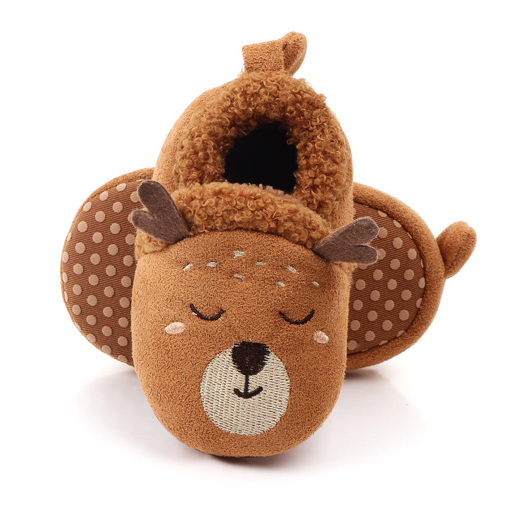 REINDEER FACE SLIP-ON BOOTIES - BROWN