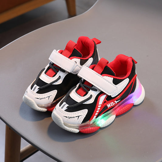 LACE UP VELCRO CLOSURE LED SHOES - RED