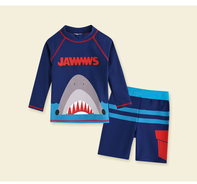 JAWS PRINT FULL SLEEVES 2 PIECE SWIM SUIT - NAVY