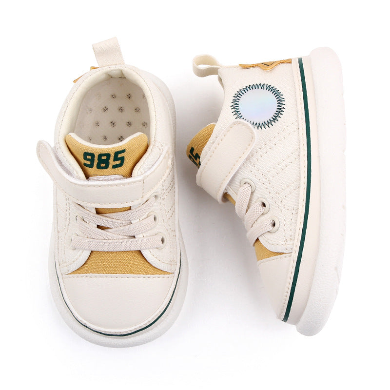 HIGH TOP VELCRO CLOSURE PREWALKER SHOES - WHITE & YELLOW