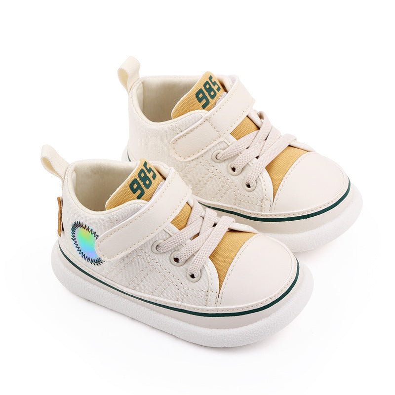 HIGH TOP VELCRO CLOSURE PREWALKER SHOES - WHITE & YELLOW