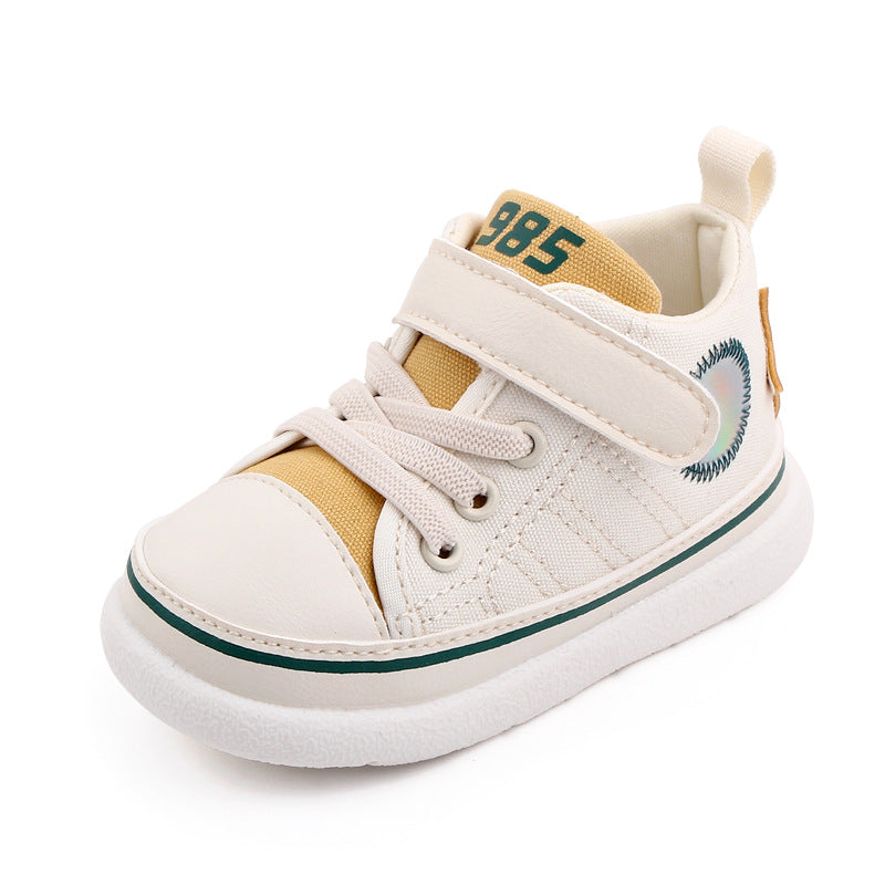 HIGH TOP VELCRO CLOSURE PREWALKER SHOES - WHITE & YELLOW