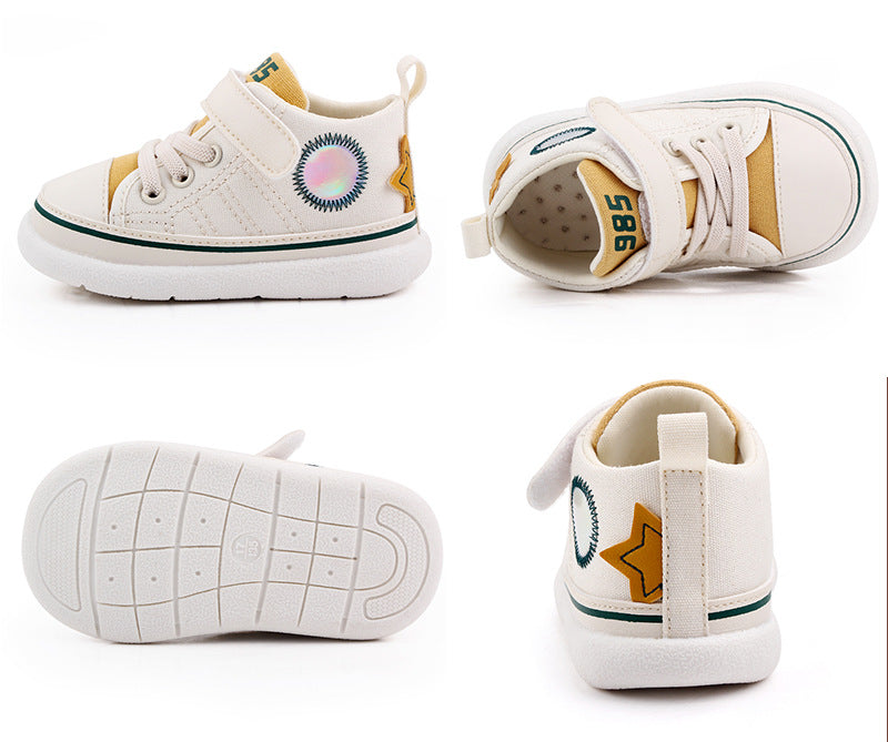 HIGH TOP VELCRO CLOSURE PREWALKER SHOES - WHITE & YELLOW