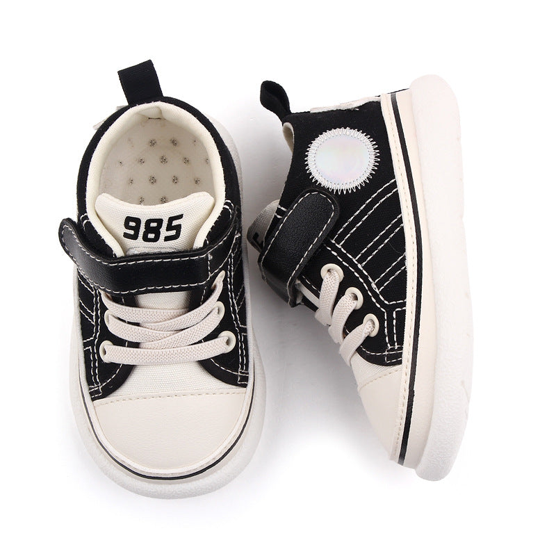 HIGH TOP VELCRO CLOSURE PREWALKER SHOES - WHITE & BLACK