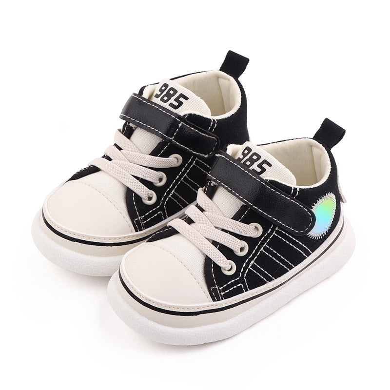 HIGH TOP VELCRO CLOSURE PREWALKER SHOES - WHITE & BLACK