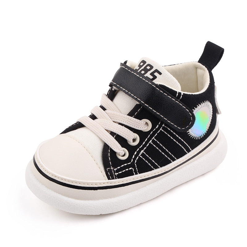 HIGH TOP VELCRO CLOSURE PREWALKER SHOES - WHITE & BLACK