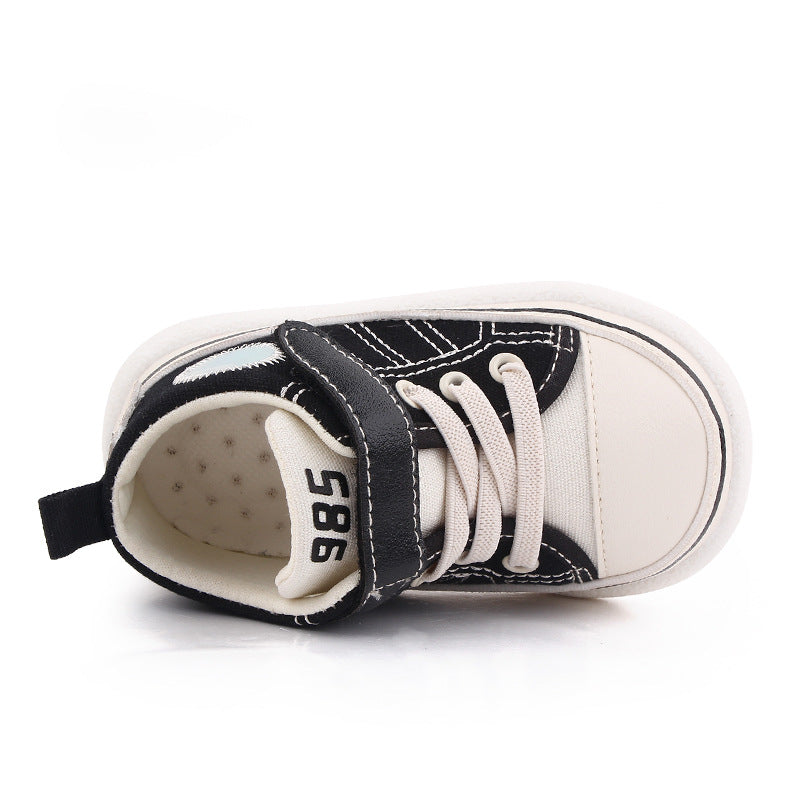 HIGH TOP VELCRO CLOSURE PREWALKER SHOES - WHITE & BLACK