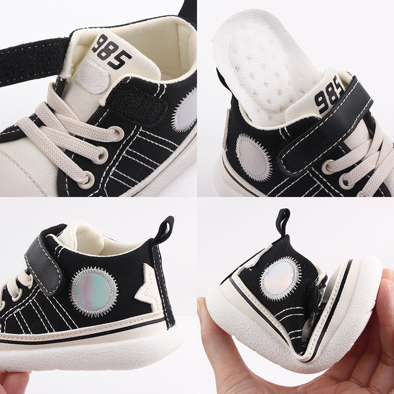 HIGH TOP VELCRO CLOSURE PREWALKER SHOES - WHITE & BLACK