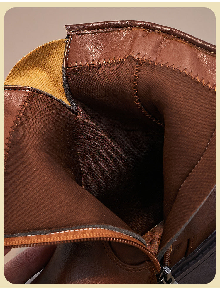 DOUBLE BUCKLE ZIP-UP WINTER BOOTS - BROWN