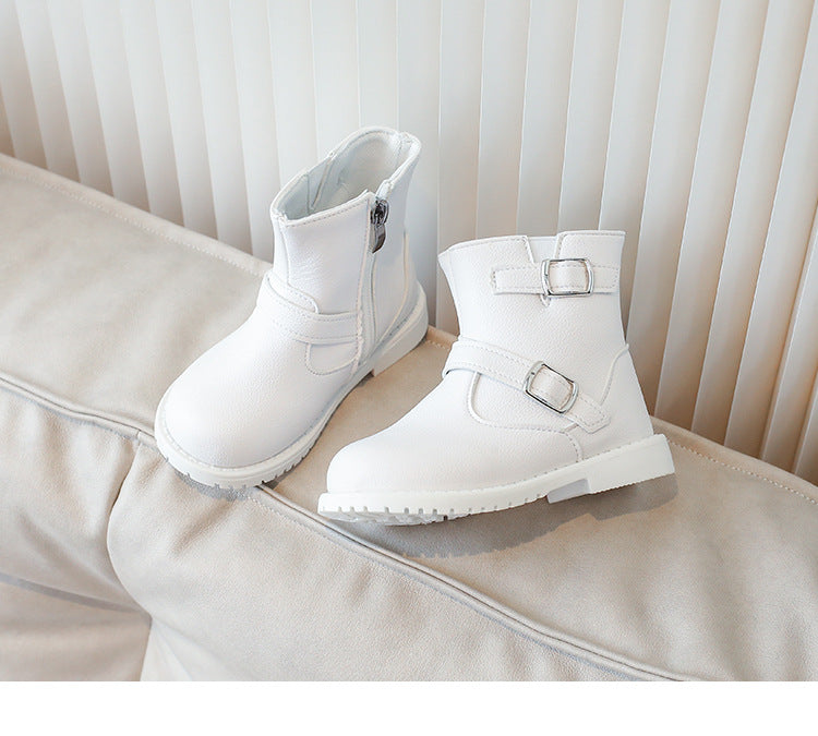 SOLID ZIP-UP ANKLE LENGTH WINTER BOOTS - WHITE