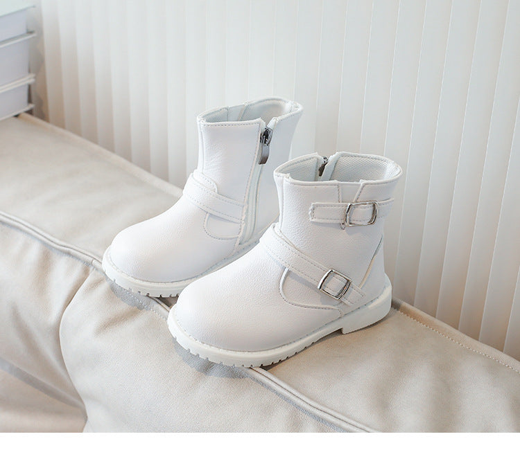 SOLID ZIP-UP ANKLE LENGTH WINTER BOOTS - WHITE