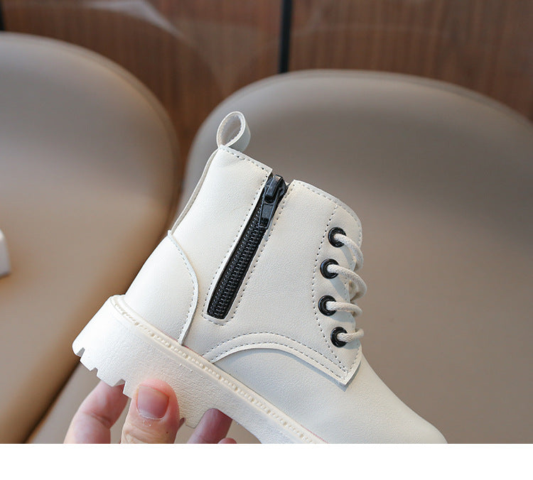 BUCKLE APPLIQUE LACE-UP HIGH TOP BOOTS - WHITE